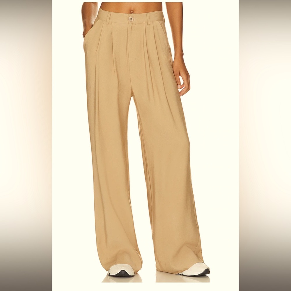 Camel Color Wide Leg Pant with Drapey Pleats